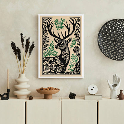 Rustic Linocut Style Deer Poster