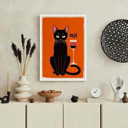 Oui French Wine Cat Poster