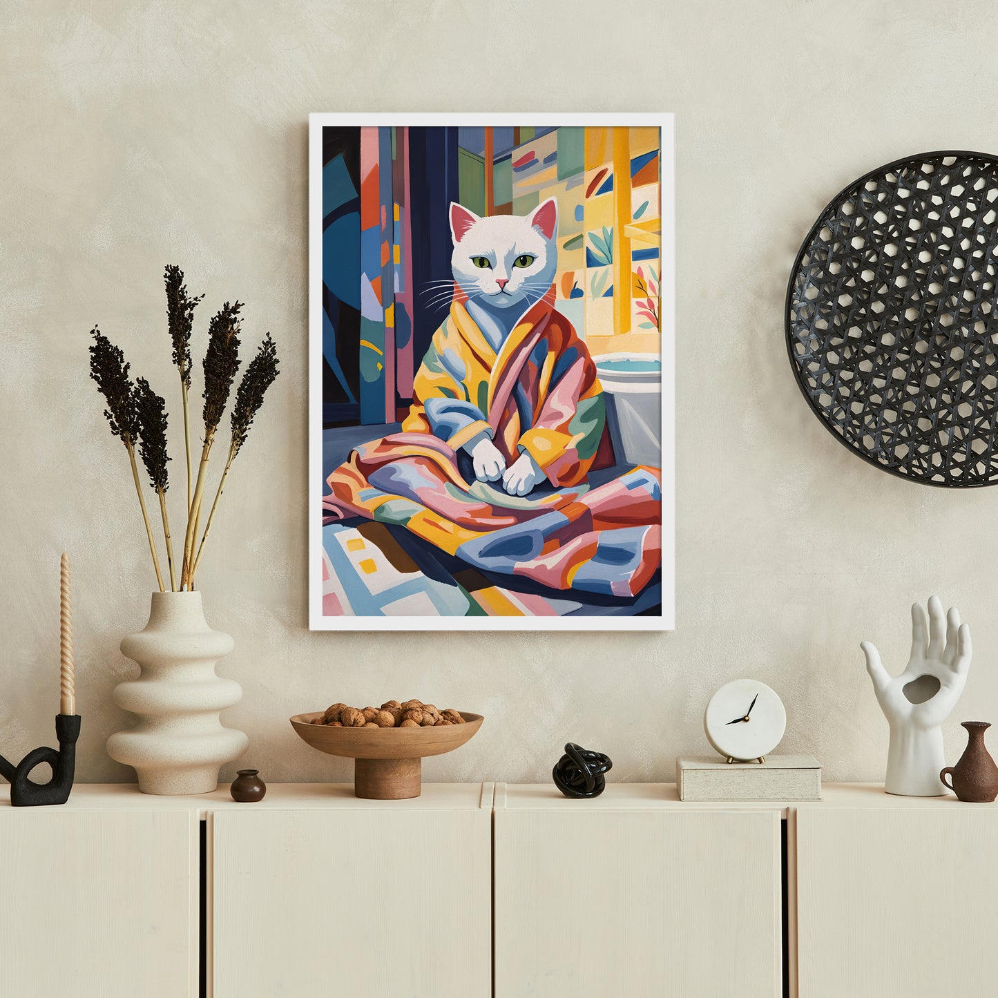 Cozy Cat In Bathrobe Art Print