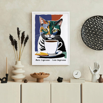 Coffee Cat More Espresso Less Depresso Art Print