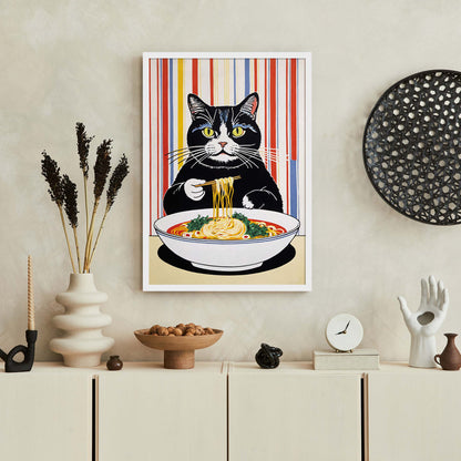 Cat Eats Ramen Poster Print