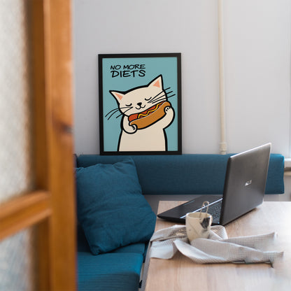 No More Diets Funny Cat Wall Art