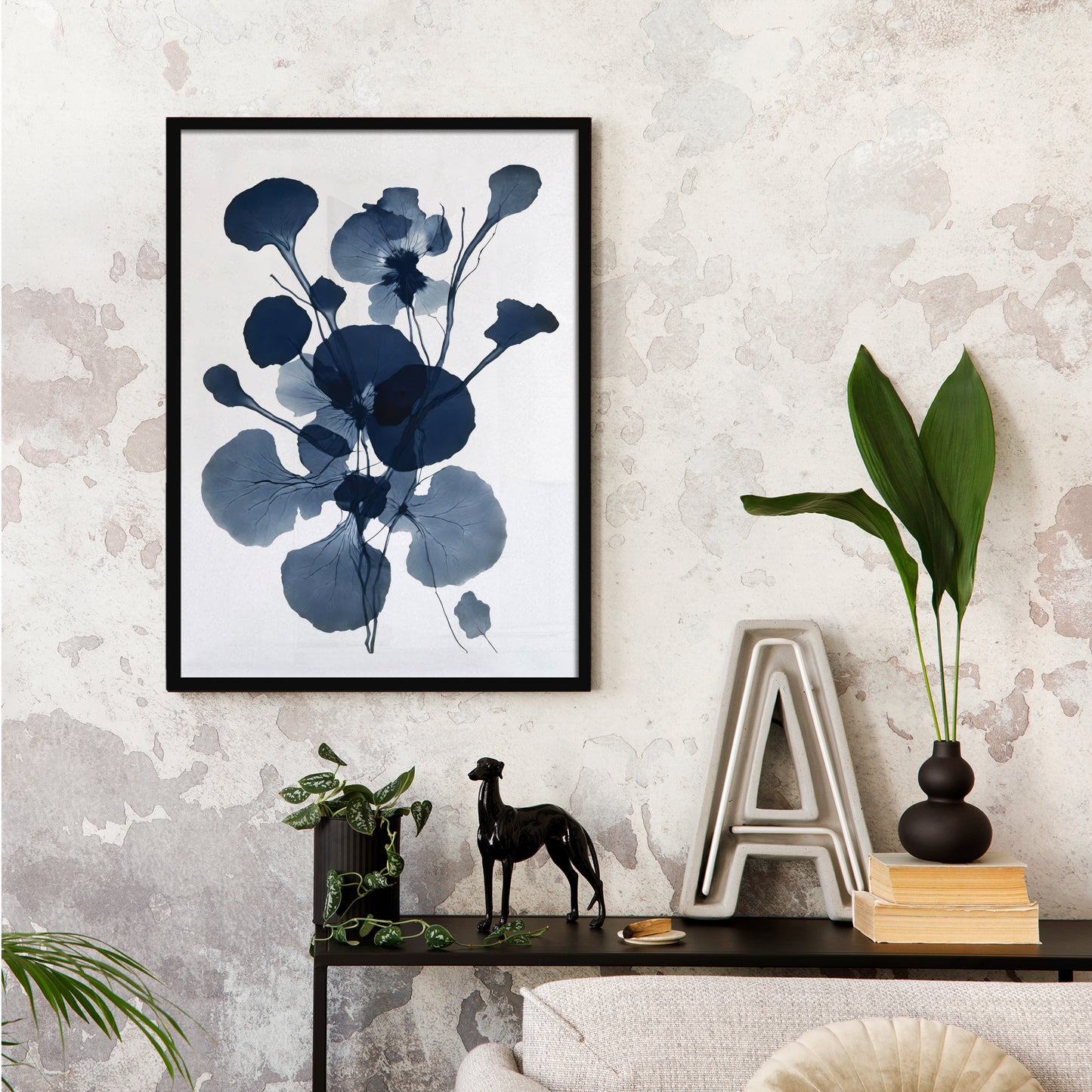 Floral Blue Ink Print