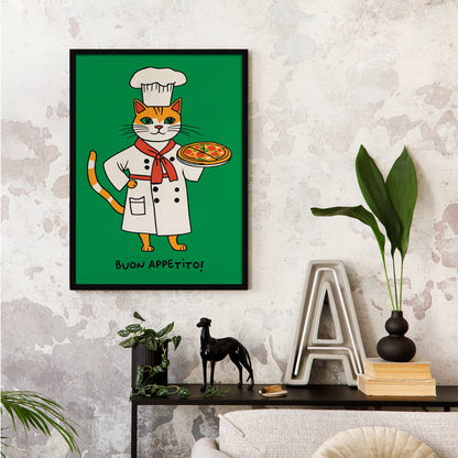 Buon Appetito Cat Pizza Lover Green Poster