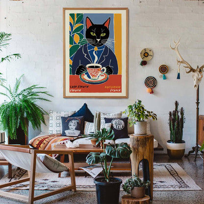 Parisian Cat at Café Fleurie Poster
