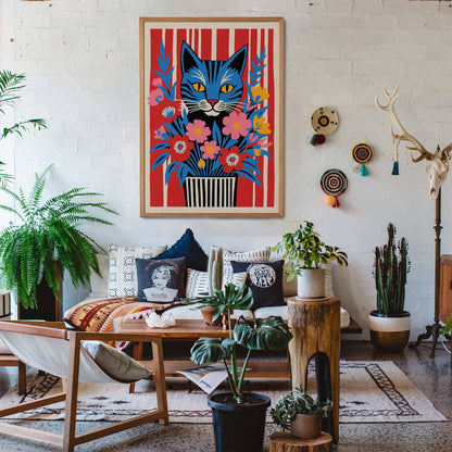Floral Feline Wall Art Poster