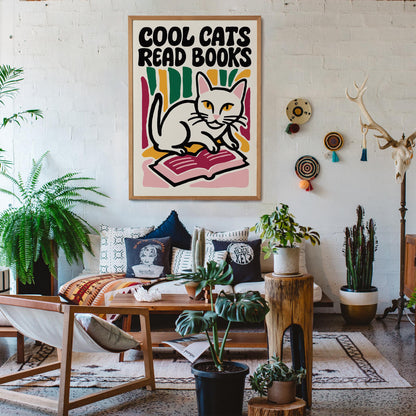 Cool Cats Reading Poster Print