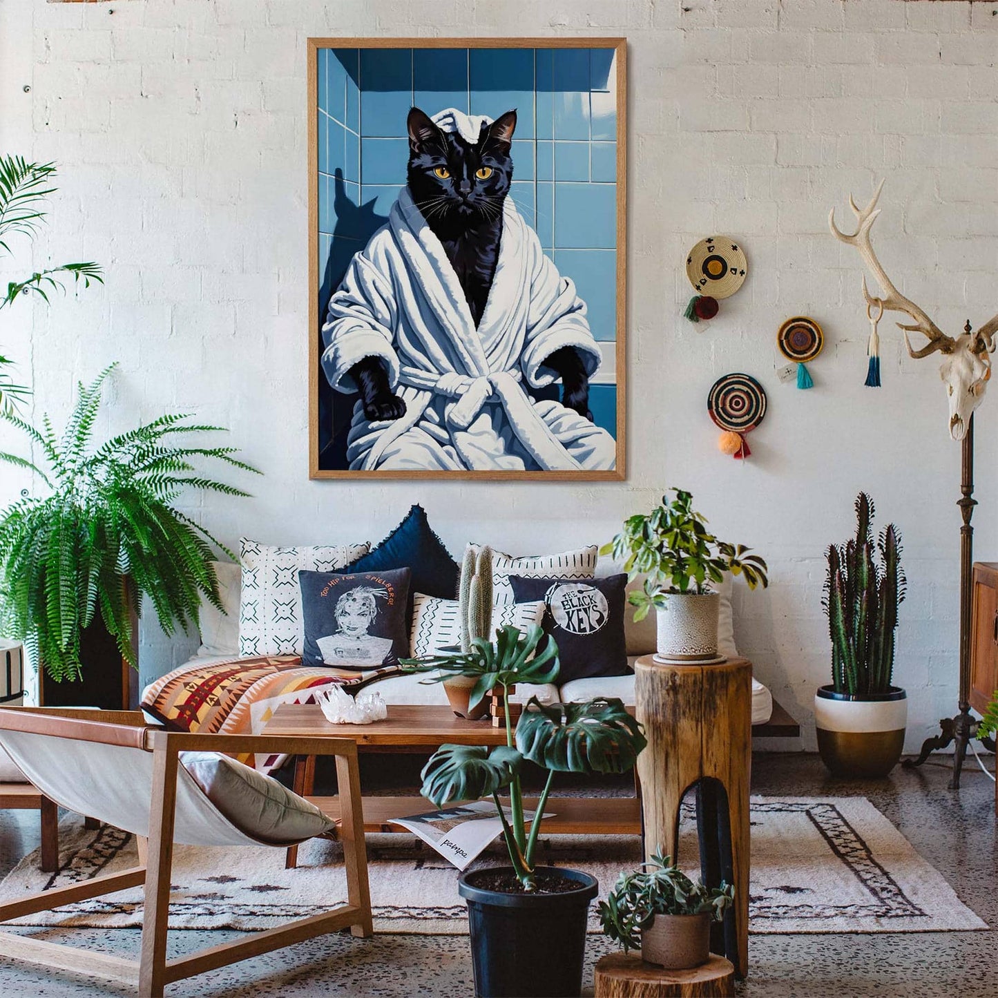 Funny Cat in Bathrobe Art Print