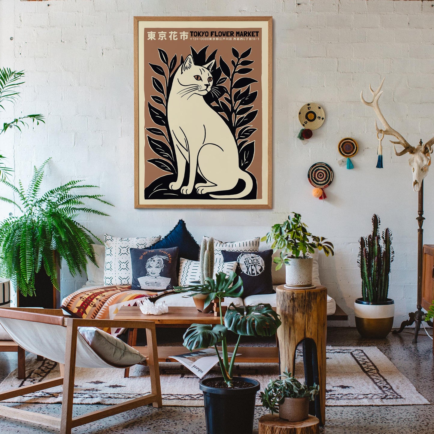 Tokyo Flower Market Cat Poster Living Room