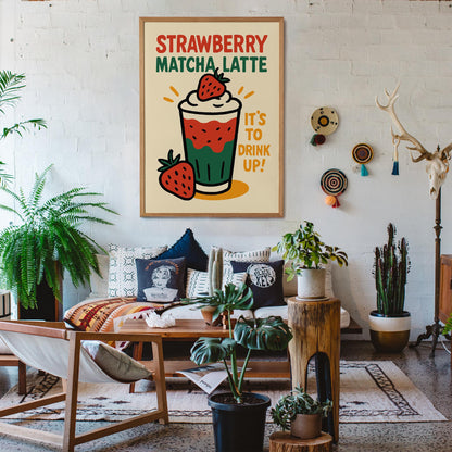 Strawberry Matcha Drink Wall Art