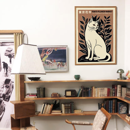 Tokyo Flower Market Cat Poster Living Room