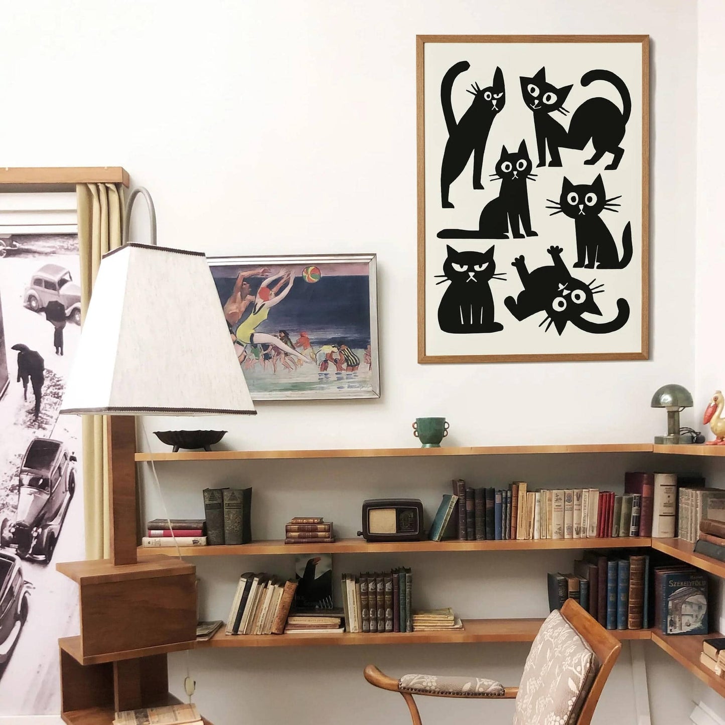 Black & White Funny Cats Print – Modern Wall Decor