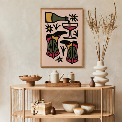 Wine Boots Party Poster - Retro Kitchen Wall Art