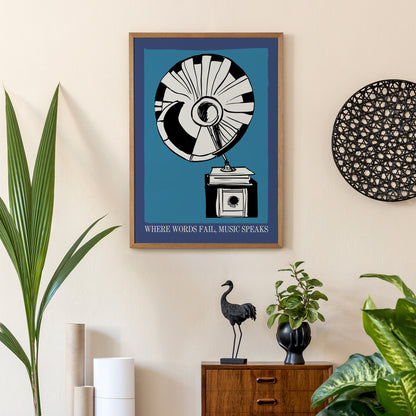 Music Quote Art Print - Gramophone Poster