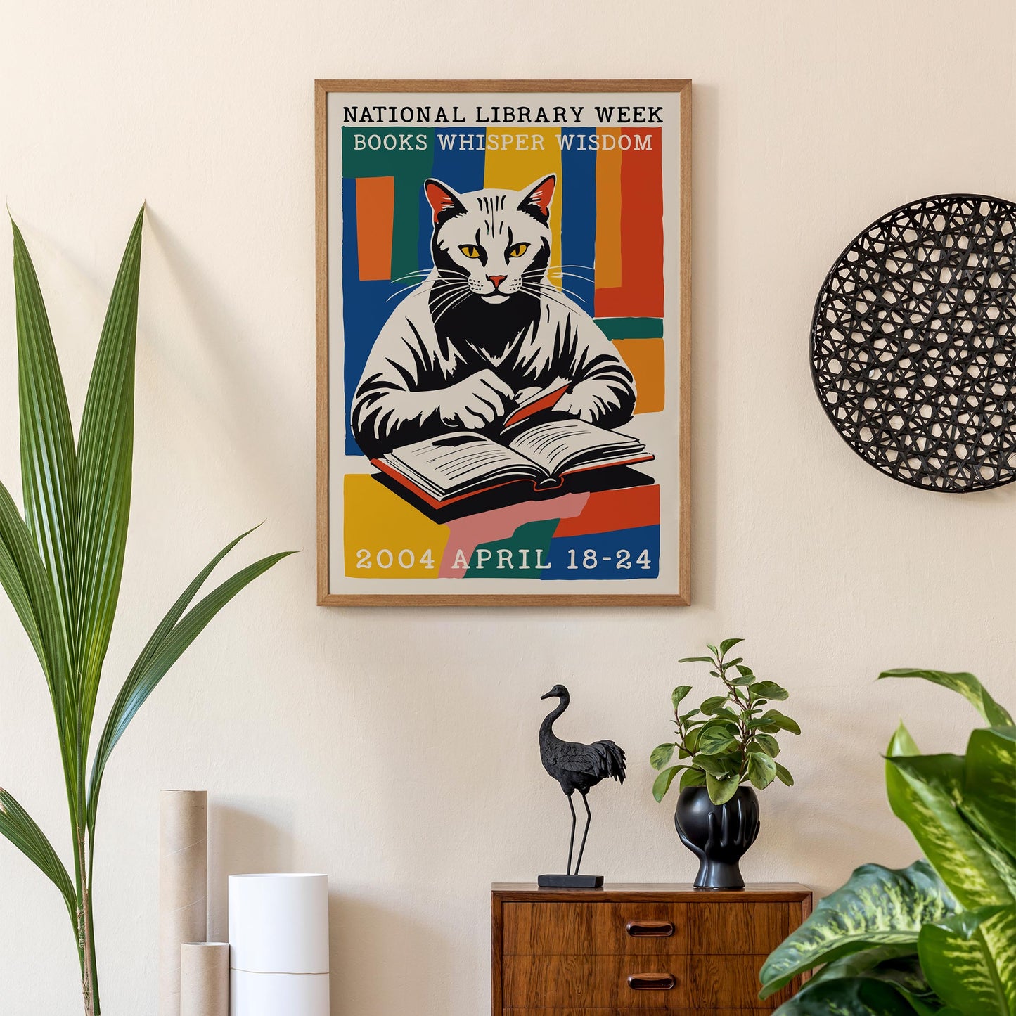 Library Cat Reading Poster