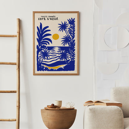 Côte d’Azur Blue Travel Poster – French Riviera Wall Art