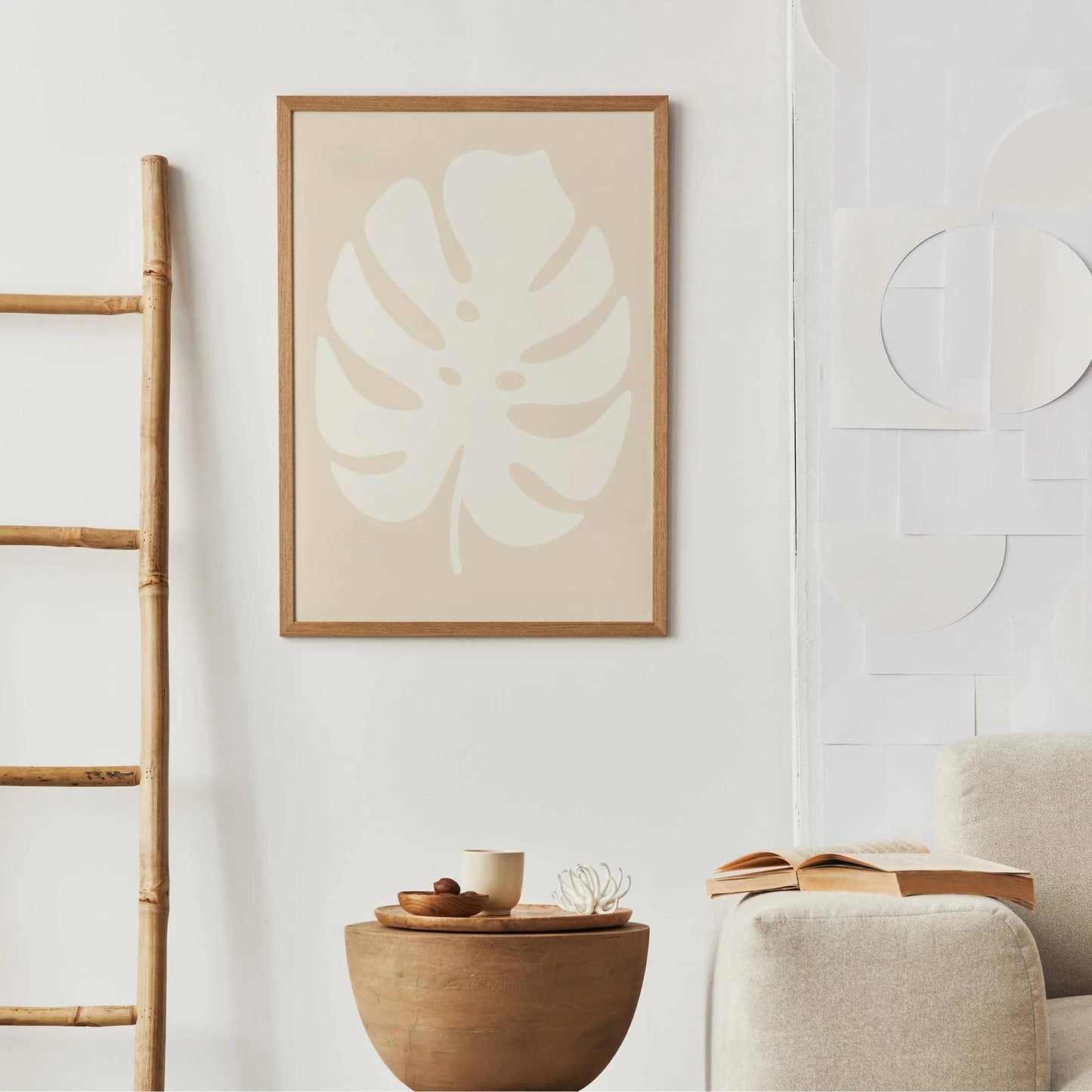 White Monstera Leaf Art Print – Minimal Botanical Wall Decor