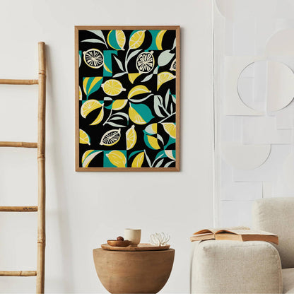 Vibrant Lemon Zest & Teal Abstract Art