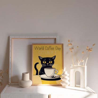 World Coffee Day Cat Poster Print