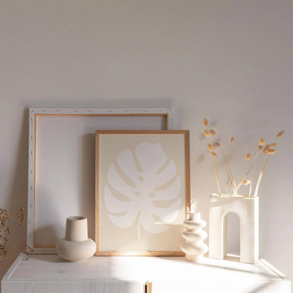 White Monstera Leaf Art Print – Minimal Botanical Wall Decor