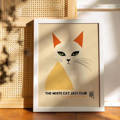 Retro Cat Music Wall Art Print