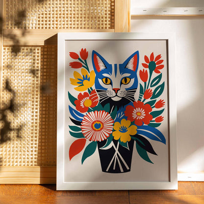 Cat Behind Flowers Art Print