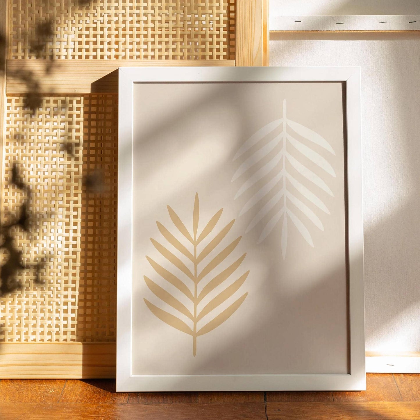 Boho Japandi Wall Art – Minimalist Leaves Poster