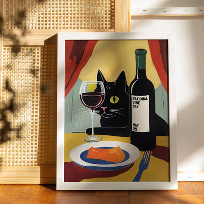 National Wine Day Black Cat Poster