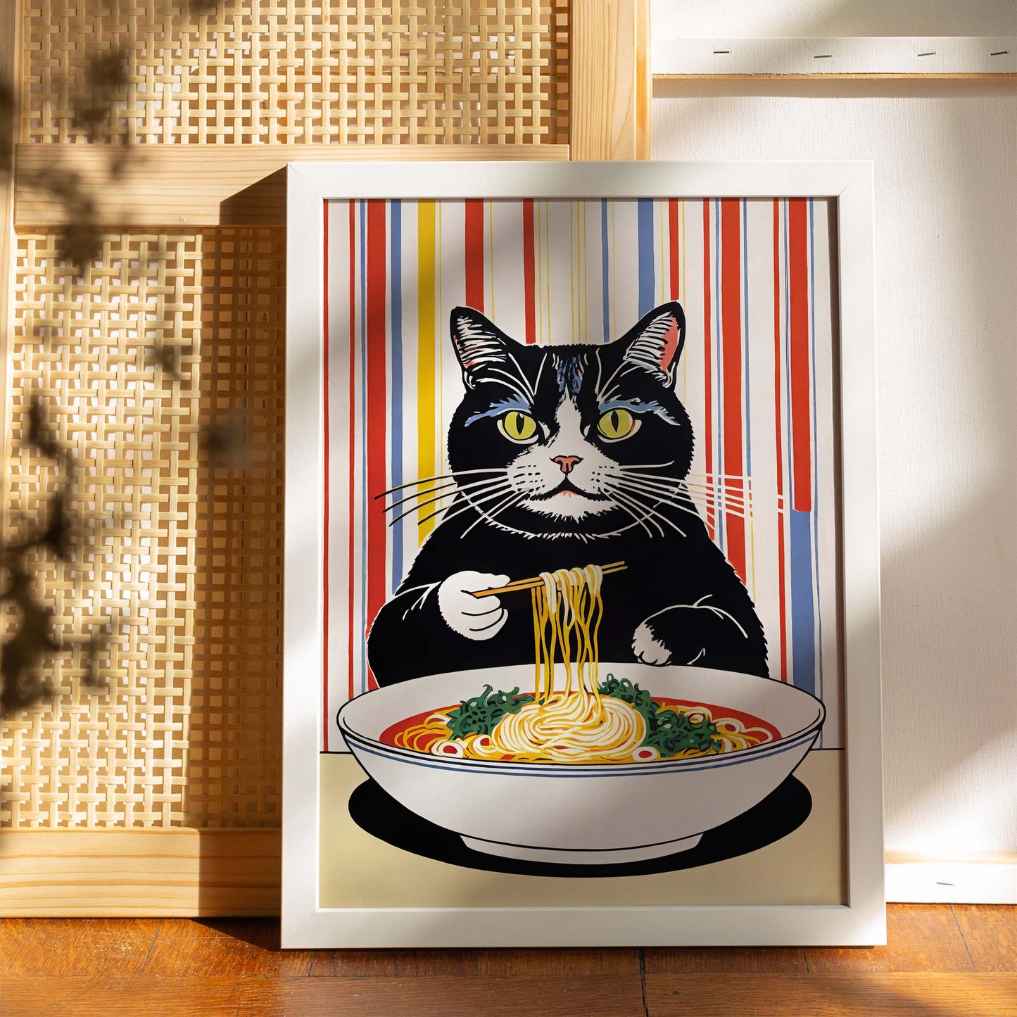 Cat Eats Ramen Poster Print