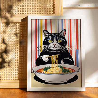 Cat Eats Ramen Poster Print