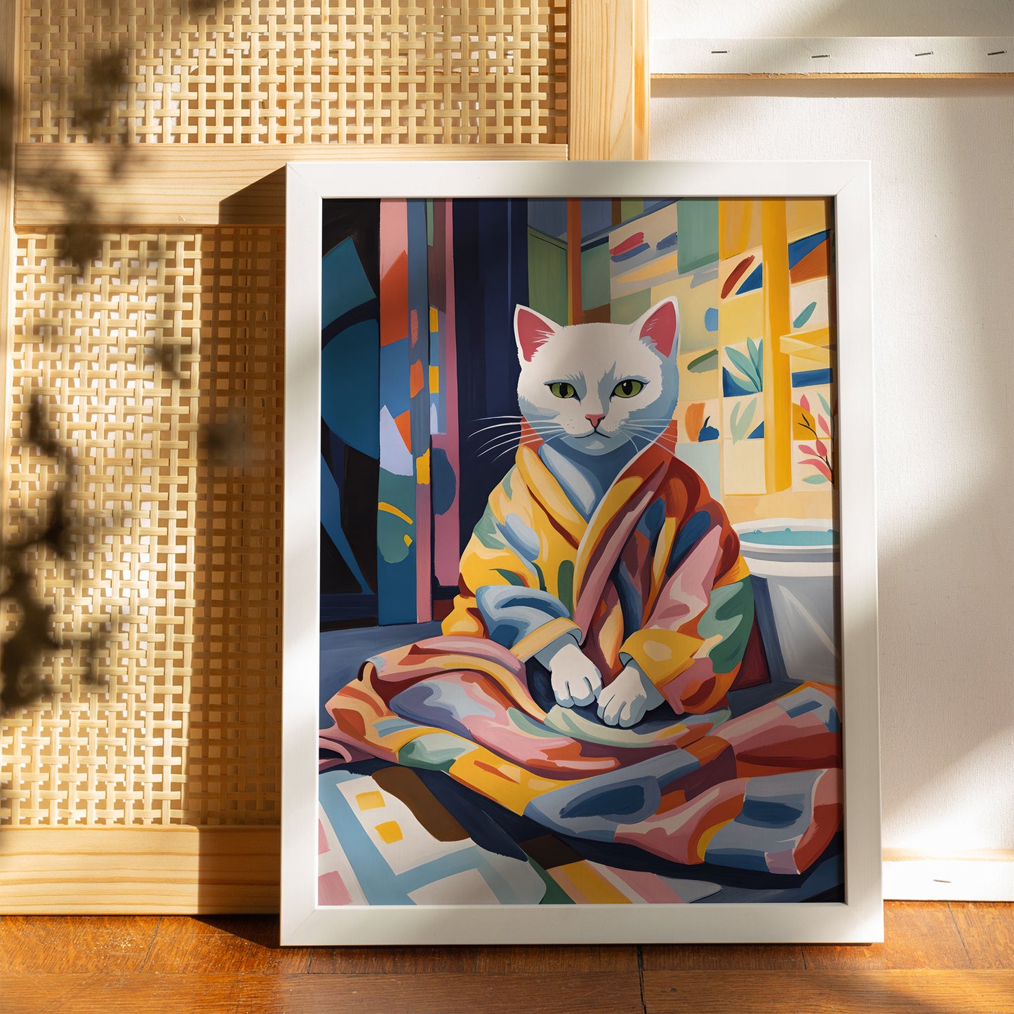 Cozy Cat In Bathrobe Art Print