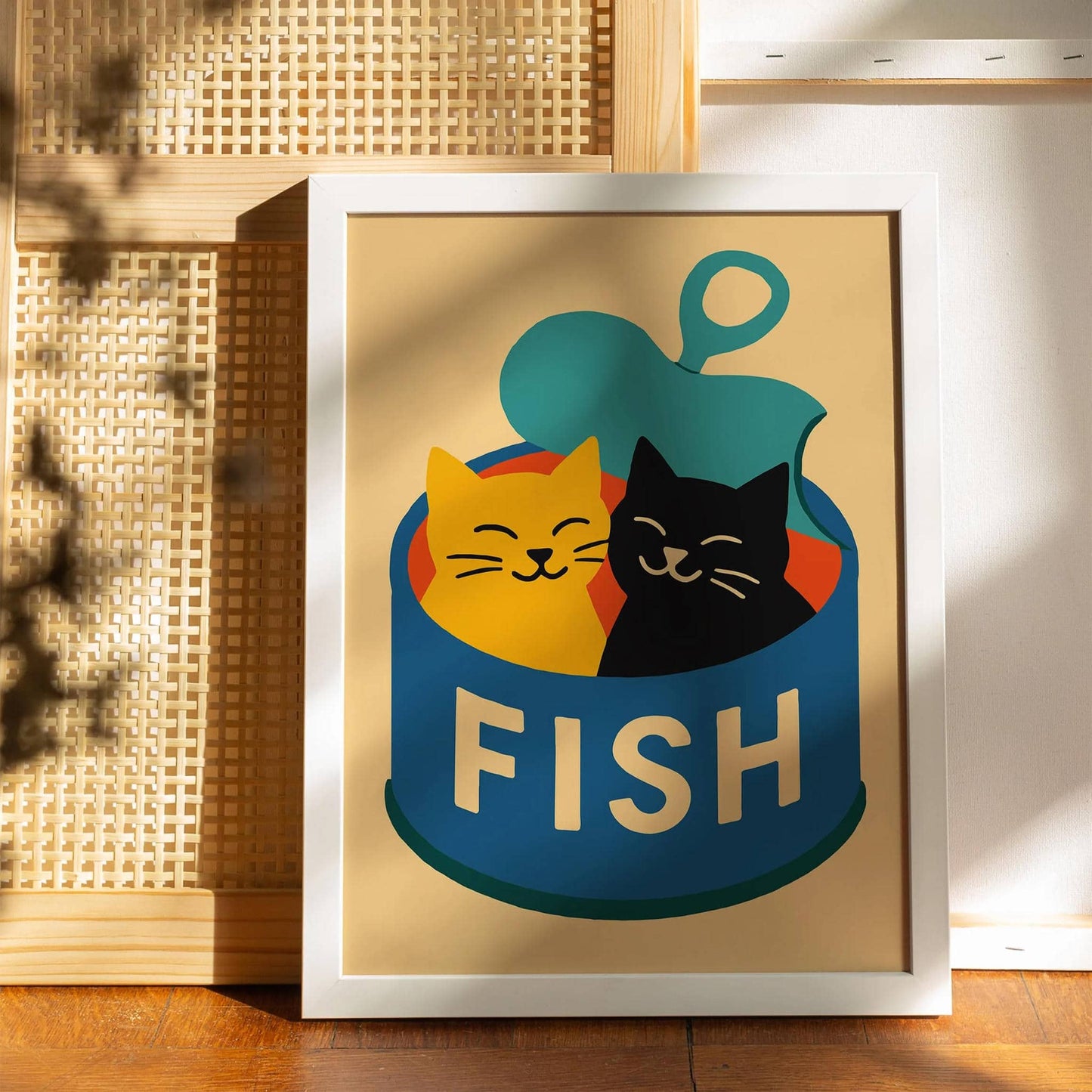 Retro Funny Cats and Fish Can Poster