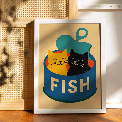 Retro Funny Cats and Fish Can Poster