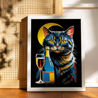 Moonlit Cat Champagne Poster