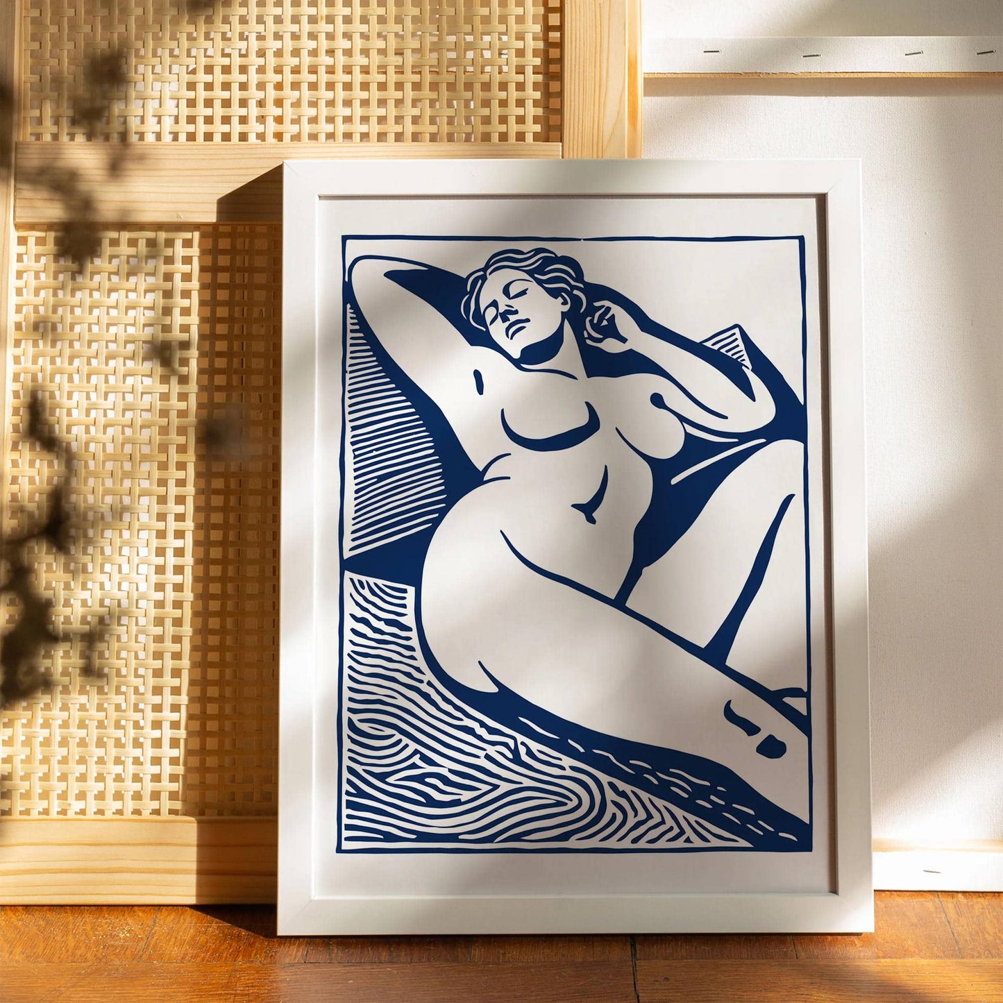Vintage Sunbathing Linocut Poster