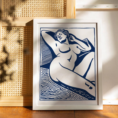 Vintage Sunbathing Linocut Poster