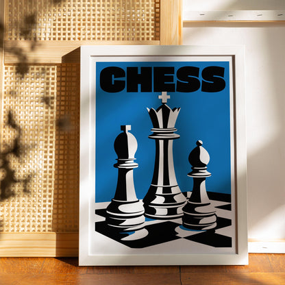 Bold Blue Chess Trio Poster Print