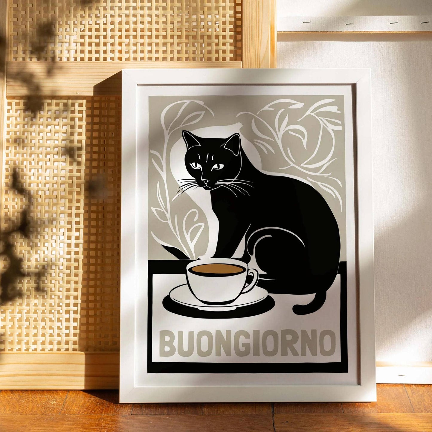 Buongiorno Cat Coffee Poster Print