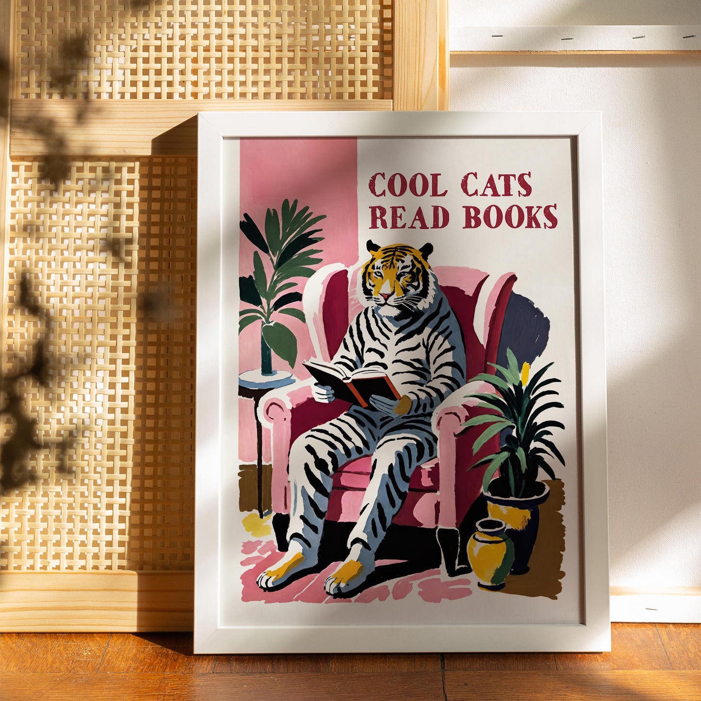 Cool Cats Read Books Tiger Art Print