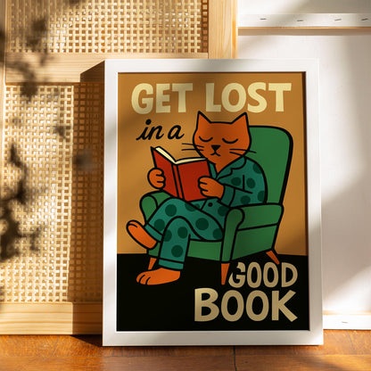 Good Book Reading Cat Print