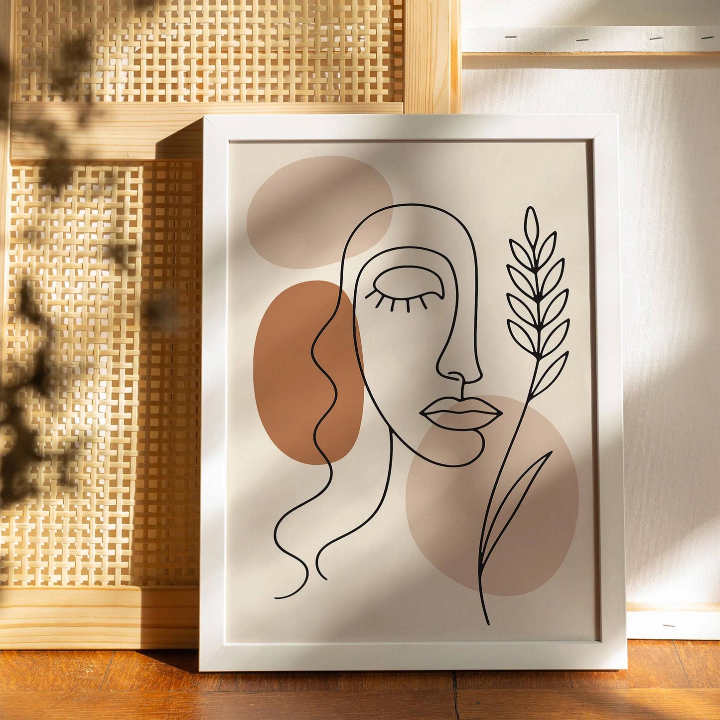 Neutral Boho Woman Face Line Art Print