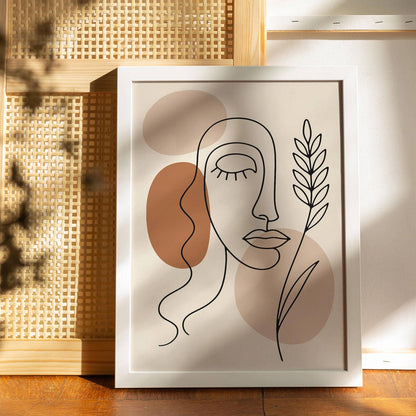 Neutral Boho Woman Face Line Art Print