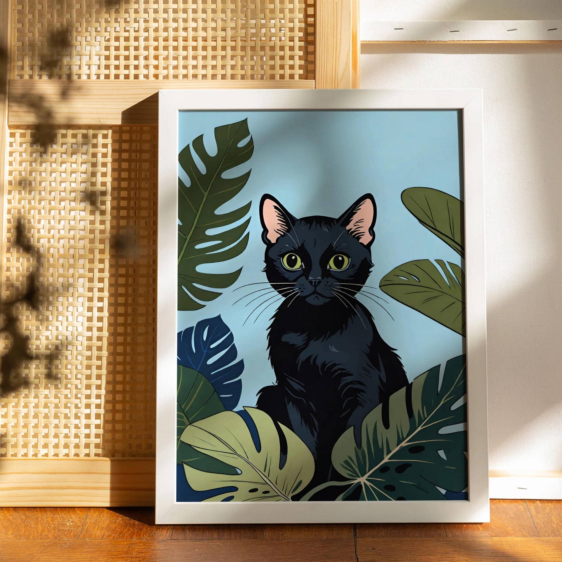 Cute Cat and Monstera Leaves Print – HypeSheriff
