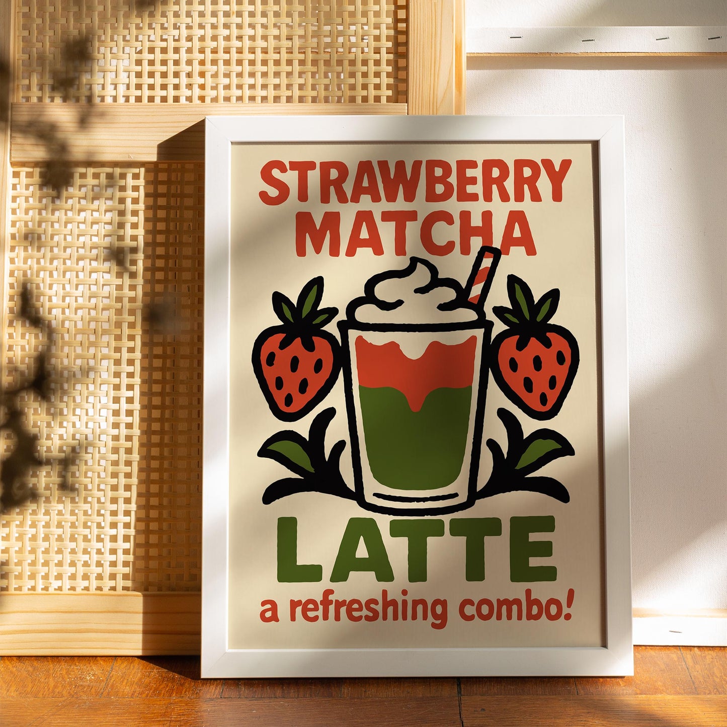 Strawberry Matcha Latte Wall Print