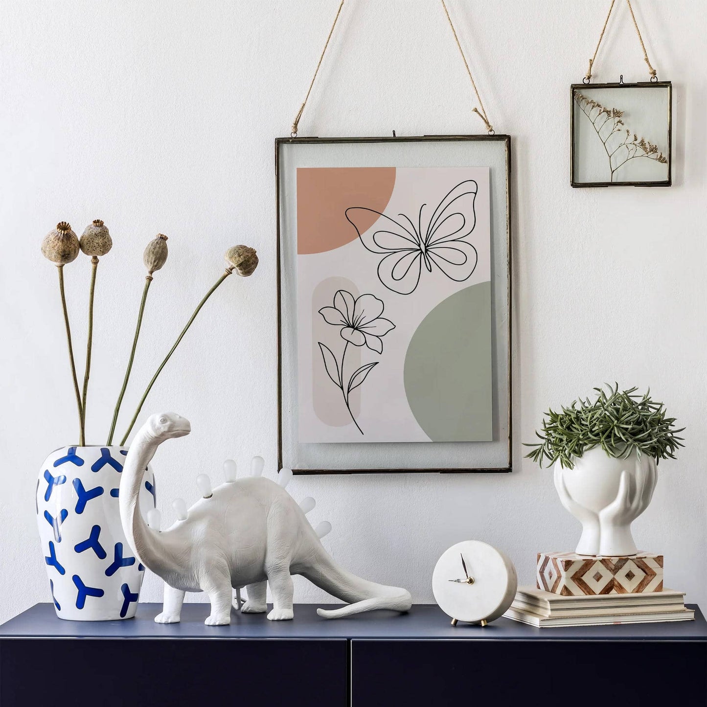 Butterfly and Flower Line Art Print – Pastel Wall Decor