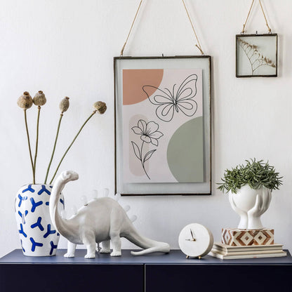 Butterfly and Flower Line Art Print – Pastel Wall Decor