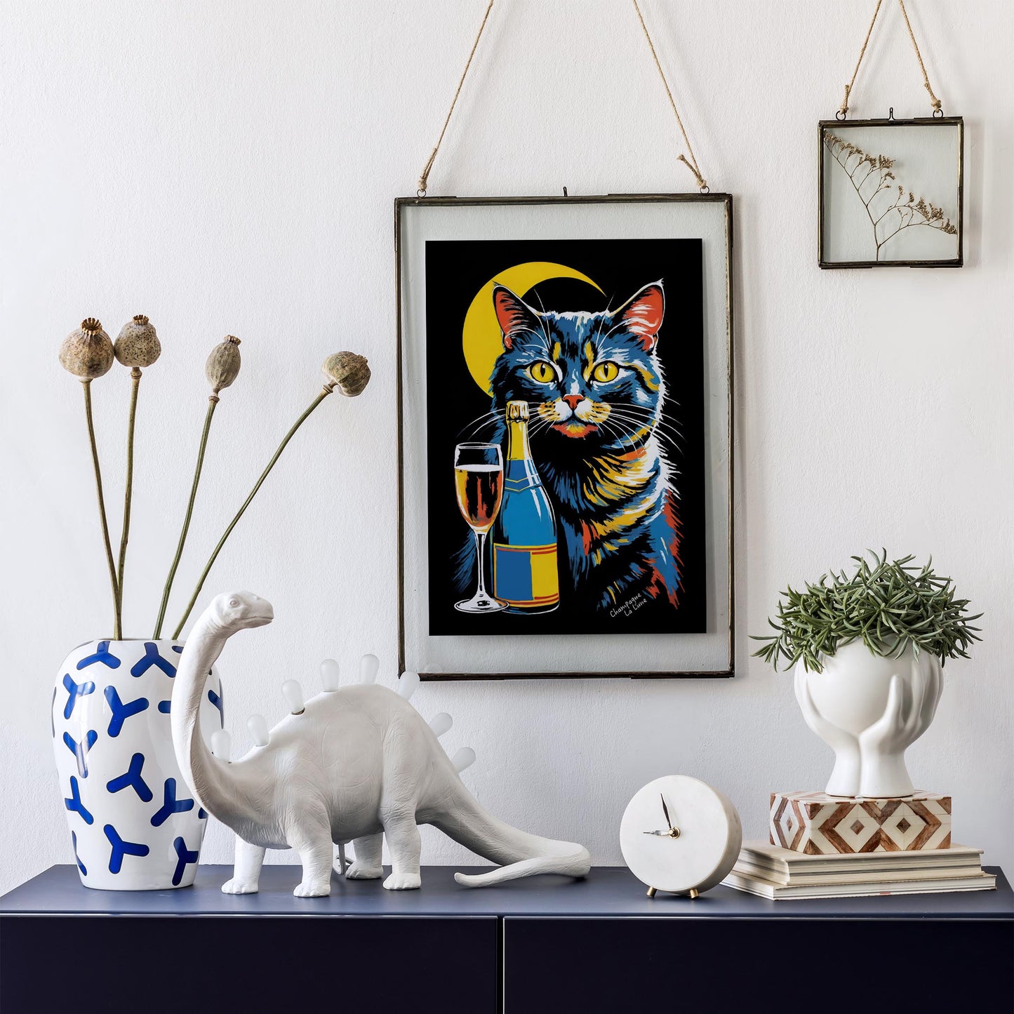Moonlit Cat Champagne Poster