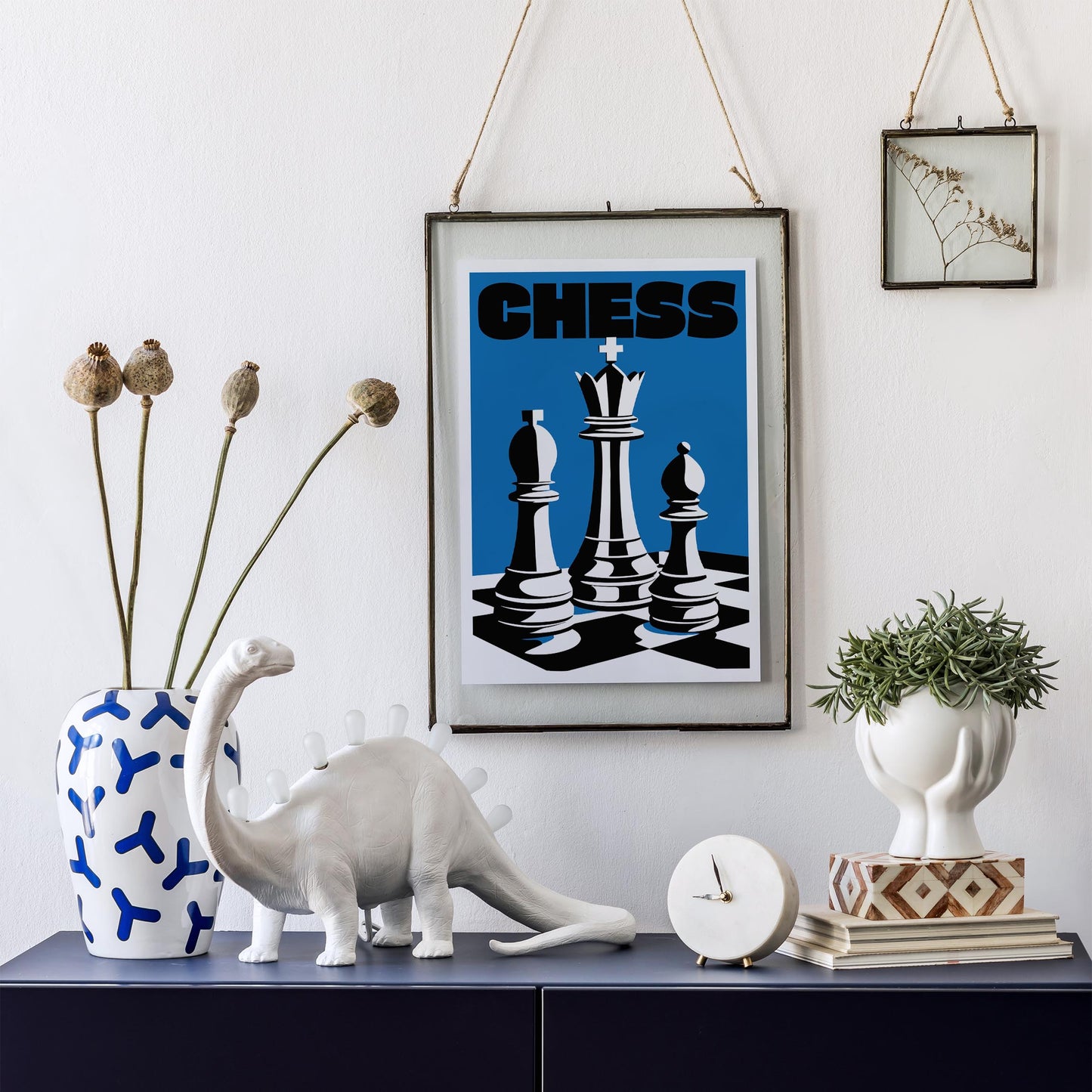 Bold Blue Chess Trio Poster Print