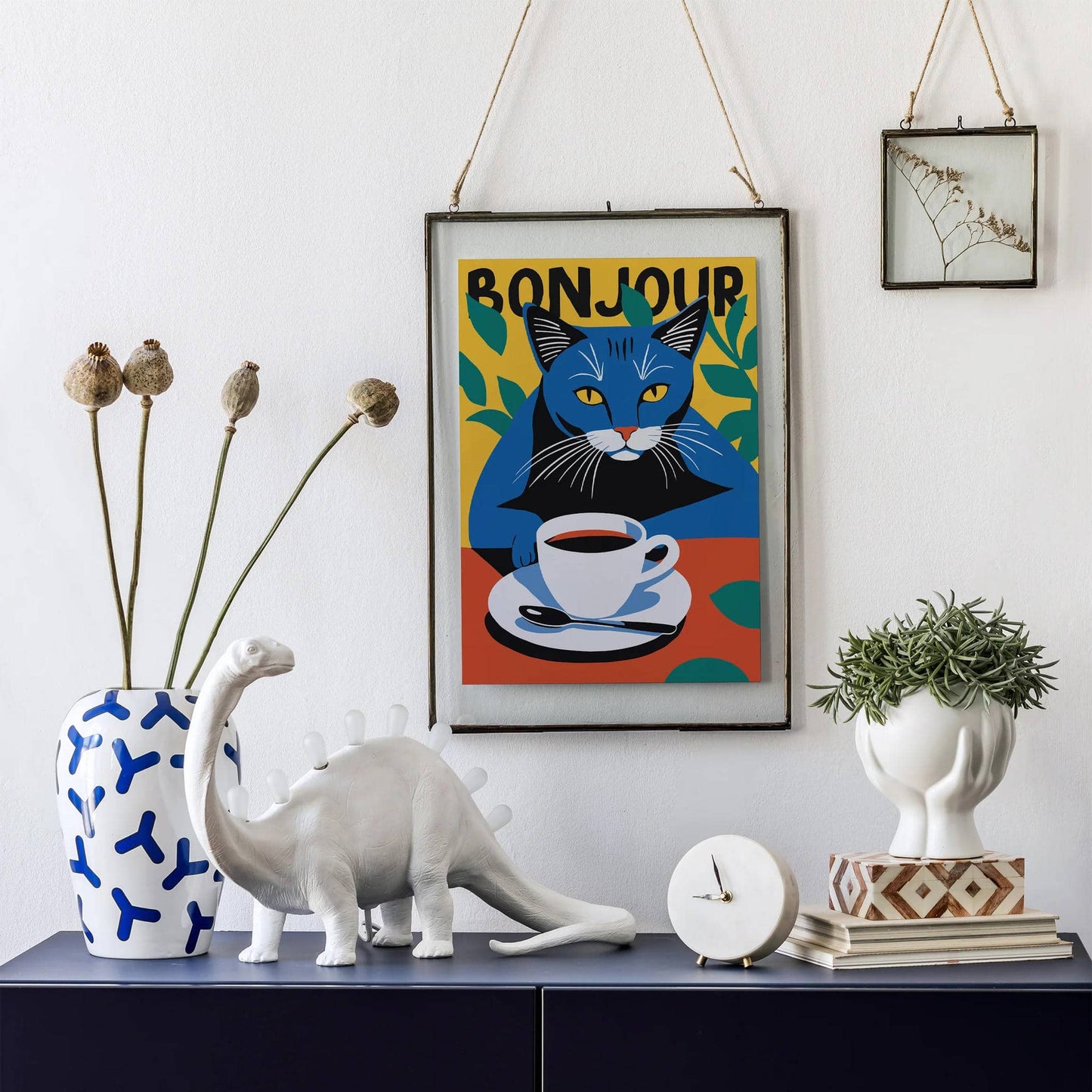 Bonjour Coffee Cat Wall Art Print