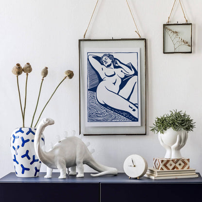 Vintage Sunbathing Linocut Poster